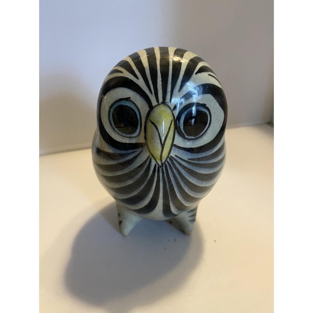 Tonala Owl Figure Mexican Folk Art Pottery Hand Painted Signed 5" - Picture 7 of 9
